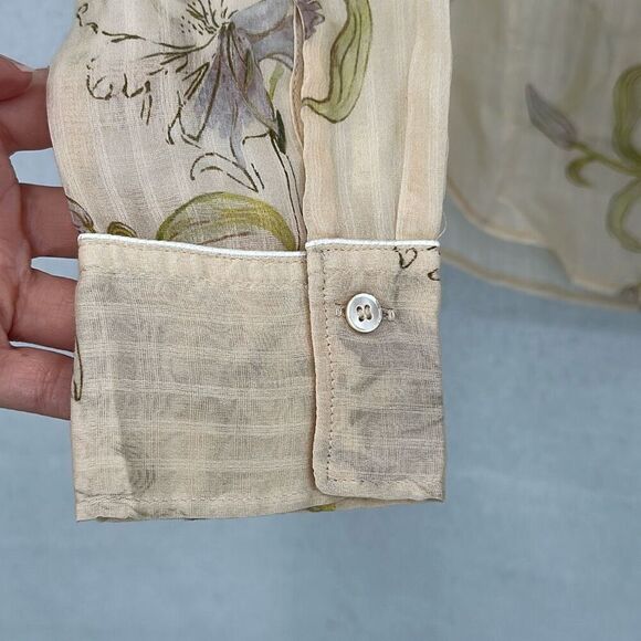 Forte Forte Cream Lily Print Italy Silk Blend Button Front Shirt Size 0 - Picture 6 of 11